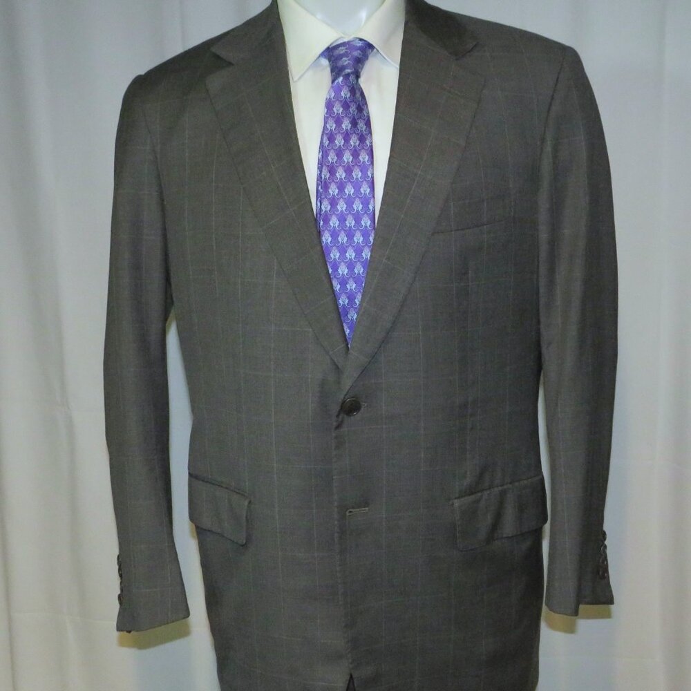 St. Saint Andrews Super 160 Gray Windowpane Plaid Two Button Suit 44R - Picture 4 of 16